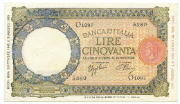 50 LIRE CAPRANESI LUPA CAPITOLINA MARG. STRETTO RETRO BI RSI 08/10/1943 BB+ - Sonstige