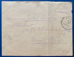 Lettre SM Obl Dateur De PANNE Pour Un Militaire En Campagne Arrivée PMB" 8bis Postes Militaires Belgique 8bis " Mai 1915 - Armada Belga