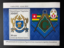 Togo 2022 S/S Bloc Gold Doré Mi. ? 50 Ans Grande Loge Régulière Franc-maçons Freimaurer Freemasonry Masonic - Togo (1960-...)
