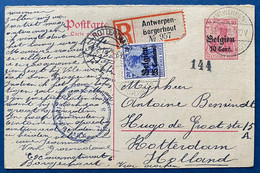 Entier Carte Réponse Recommandé + Complément Obl Dateur D'Anvers Borgerhout 31 Janv 1918 + Censure Pour Rotterdam TTB - Army: German