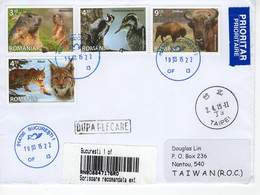 ROMANIA 2015: FAUNA On REGISTERED Cover Circulated To Taiwan - Registered Shipping! - Lettres & Documents