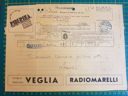 RARE TELEGRAMME ITALIEN CARRARA DE 1935 THEME APERITIF / BANQUE - Reclame