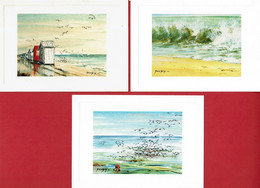 BORD DE MER - 3 Huile Sur Papier De Jean-Pierre DAUBIN  (ref RP 11-RP 13-RP 14) - Editions Le Goubey - Peintures & Tableaux