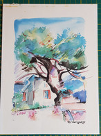 Art Aquarelle - Signé - Peinture - - Aquarelles