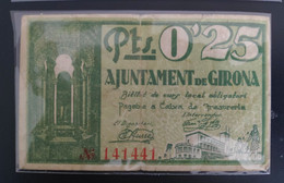 España 1937 República, Billete Local De 0'25 Cts. De Peseta De Girona. - Otros & Sin Clasificación