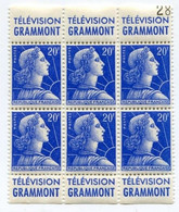 !!! 20 F MARIANNE DE MULLER BLOC DE 6 AVEC BANDES PUBS GRAMMONT NEUF ** - Unused Stamps