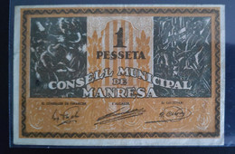 España 1937 República, Billete Local De Manresa 1 Peseta. - 5 Pesetas