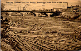 Minnesota Twin Cities Mississippi River Logging Channel And East Bridge 1910 - St Paul