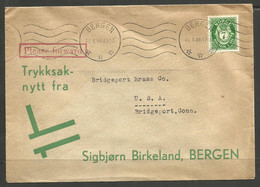 NORWAY. 1946. COVER. BERGEN TO BRIDGEPORT CONNECTICUT. SIGBJORN BIRKELAND - BERGEN - Briefe U. Dokumente