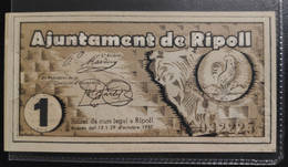 España, República 1937 Billete Local De Ripoll, 1 Peseta. - Andere & Zonder Classificatie