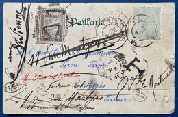 Carte Postale Roumanie N°103 5 Bani Vert Souffre Oblitéré De TULCEA Pour Paris Puis Réexpédiée Et Taxée 5 Fois ! - Lettres & Documents