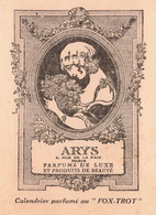 PARFUM ARYS - "FOX -TROT" - RARE CARTE PARFUMEE - CALENDRIER 1920 - Format Fermé (8x6cm) - TRES BON ETAT - Anciennes (jusque 1960)