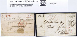 Ireland Derry Unframed PAID Struck In Black 1818 And In Red 1827 (on "Money Letter"), Each With Derry Mileage Mark - Voorfilatelie