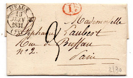 1831--Courrier De  MEAUX -Seine Et Marne  Pour PARIS. Beau Cachet Type 12....cachet  17 JUIN  Au Dos.. - 1801-1848: Precursori XIX