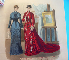 Corriere Delle Dame - Beautifull Orig. Antique Hand Colored Italian Art Print (1879) Mode Di Parigi France Moda Fashion - Prints & Engravings