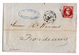 1860--lettre De PARIS  Pour  BORDEAUX-Gironde.. .tp Napoléon 80c N° 17A . Cachet étoile ..cote  150 € - 1849-1876: Periodo Classico