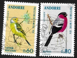ANDORRE    -  TIMBRE  N° 240 / 241 -  VENTURON MONTAGNARD / BOUVREUIL  -  1974  -  OBLITERE - Usati