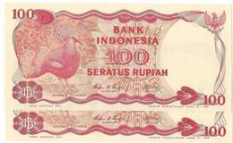 INDONESIE 100 Rupiah #122a  Pigeon Couronné , Barrage, Lot De 2 Billets Série NEUFS - Indonésie