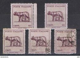 LUOGOTENENZA:  1944  LUPA  CAPITOLINA  -  5  VAL. LILLA  E  GRIGIO  LILLA  2  N. + 3  US. -  SASS. 515 A - Used