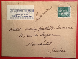 #280 PAIX 30c Vert UTILISATION RARE Sur Bande Journal TRANS EN PROVENCE VAR 20.4.1937>Neuchatel Suisse (France Lettre - Briefe U. Dokumente