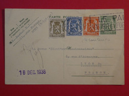 BP1 BELGIQUE   BELLE CARTE  ENTIER 1938 MONS A LYON  FRANCE   + AFFRANCH. 4 COULEURS  INTERESSANT + - Autres & Non Classés