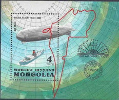 Mongolie Mongolia Bf 081 1er Vol En Ballon Zeppelin Au Dessus Du Pole Nord, Brise-glace - Expediciones árticas