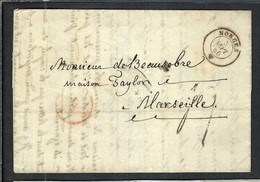 SUISSE Préphilatélie 1850: LAC De Morges à H. De Beausobre à Marseille (BdR), Taxée 30c Au Dos - ...-1845 Préphilatélie