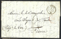 SUISSE Préphilatélie 1850: LAC De Morges à E. De Beausobre à La Seyne-s-Mer (BdR), Taxée 4 Sols - ...-1845 Préphilatélie