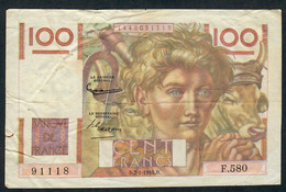 FRANCE P128 100 FRANCS   7.1.1954 #F.580   FINE - 100 F 1945-1954 ''Jeune Paysan''