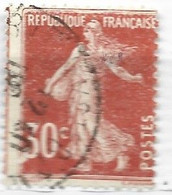 FRANCE N° 160 30C ROUGE TYPE SEMEUSE CAMEE PIQUAGE DECALE OBL - Oblitérés