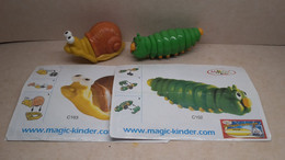 2004 Ferrero - Kinder Surprise - C102 & C103 - Caterpillar And Snail - Complete Set + 2 BPZ's - Monoblocchi