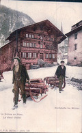 Village Suisse Sous La Neige, Transport Du Bois En Luges (cpn 9074) - Sports D'hiver