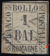 1859 ROMAGNE 1 BAI GRIGIO N.1a USATO CON PARTICOLARE DIFETTO DI CLICHE'/INCHIOSTRAZIONE - USED VERY FINE DETAIL - Romagna