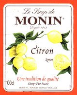 Etiquette De Sirop De Citron Lemon Monin à Bourges - 100 Cl - Fruit En Groenten