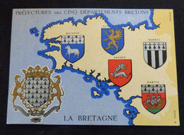 LA BRETAGNE  -  BLASONS HERALDIQUES - PREFECTURES DES CINQ DEPARTEMENTS BRETONS  -( PROCEDE RELIEF TYPO EMAIL) - Bretagne