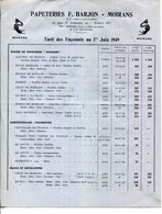 FACTURE.38.MOIRANS.PEPETERIES F.BARJON.TARIF 4 PAGES1949. - Imprimerie & Papeterie