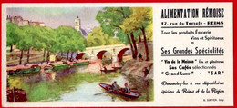 Buvard Alimentation Rémoise, Rue Du Temple à Reims. Illustration : Les Quais, Péniches Et Barques... - R