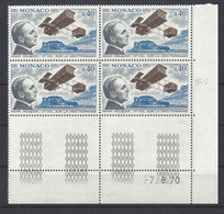 MONACO N° 840 - Bloc De 4 COIN DATE - NEUF SANS CHARNIERE - HENRI ROUGIER - 7/8/70 - 2 Traits - Unused Stamps