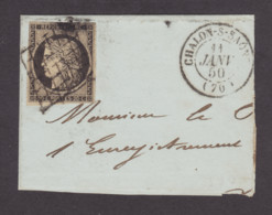 France 1850: January 11 Cover Ceres 20c. Black Diamond Postmark Chalon-S-Saon - 1849-1850 Ceres