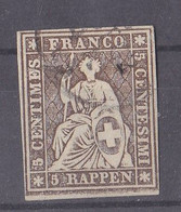 SUISSE   Y & T 26 HELVETIA ASSISE 5 RAPPEN 1854 OBLITERE - Gebraucht