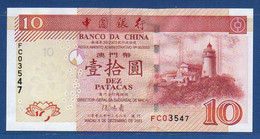 MACAU - Banco Da China - P.102 – 10 Patacas 2003 UNC, Serie FC 03547 - Macao