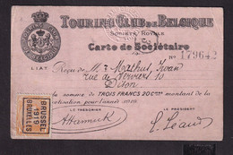 566/38 --  Carte De Sociétaire Du Touring-Club Avec Photo Iwan Mathus à DISON - TP PREO Albert BRUXELLES 1919 - Roller Precancels 1910-19