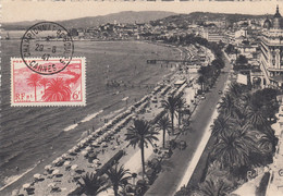 France - 29/08/1947 - Carte Maximum - La Croisette à Cannes - Oblitérations Championnat De Boules + Vignette Au Verso - 1940-1949