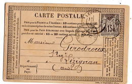 1877-Carte Postale MONTPELLIER- Hérault  Pour LEZIGNAN--Aude  .Sage N°77 .cachet  27 OCT 77--Lib SAGNIER - 1877-1920: Semi Modern Period