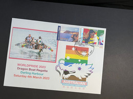 (1 P 22) Sydney World Pride 2023 - Dragon Boat Regatta - 4-3-2023 (with GREECE PRIDE Rainbow Flag + OZ Stamp) - Brieven En Documenten