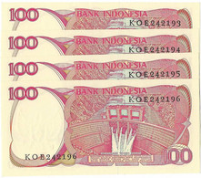 INDONESIE 100 Rupiah #122   Oiseau & Barrage Lot De 4 Billets Série NEUFS - Indonésie