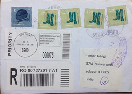 AUSTRIA 2023, COVER REGISTER, USED TO INDIA, RECHNITZ, SEEWINKEL, MULTI 5 STAMP, BREGENZ TOWN CANCEL, CUSTOMS MUMBA, DU - Lettres & Documents