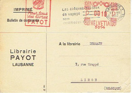 CP  EMA 5014  Logo PAYOT Pour Tous Vos Livres - Obl.1952 + CP Publicitaire LIBRAIRIE PAYOT à LAUSANNE - Affrancature Meccaniche