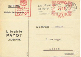 CP  EMA 5014  Logo PAYOT Pour Tous Vos Livres - Obl.1952 + CP Publicitaire LIBRAIRIE PAYOT à LAUSANNE - Postage Meters