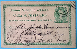 Canada Postal Stationery Card 2c Green MONTREAL 1887>ROTHKREUZ ZG Schweiz (Croix Rouge Red Cross - 1860-1899 Reign Of Victoria